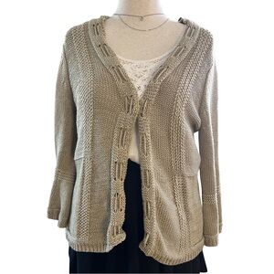 Vintage Knit Cardigan Neutral Matcha Green Open Front Cozy Minimalist Sweater